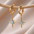 Elegant gold eight-pointed star hoop earrings featuring a blue oval stone and zircon accents - Sky Blue Main Stone Style / Gold / Sky Blue