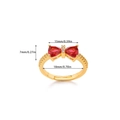 Detail of 18K gold ring with red heart-shaped crystals and 15mm bow design size guide - Heart Bow Style
