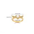 18K gold plated heart ring with zircon wings and adjustable opening in 20mm width - Adjustable Open / Angel Wings Heart Style (JZ8359G)