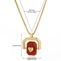 Gold stainless steel necklace with red stone heart pendant and detailed measurements - Red Heart Rotatable Style (7)