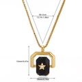 Golden box chain necklace with rotating geometric black zircon pendant and size details - Black Star Rotatable Style (9)