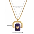 Golden box chain necklace with purple rectangular stone pendant and heart zircon - Purple Heart Rotatable Style (12)