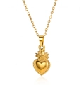 Adjustable 18k gold plated stainless steel necklace with a sacred heart pendant - Sacred Heart Beaded Grain (N06429)