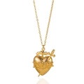 Collana dorata con ciondolo a cuore decorata con rose 3D e pugnale su catena sottile - Cuore Rosa Daga (N05478)
