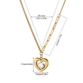 Collana a cuore in acciaio inossidabile placcato oro 18K con zircone e dimensioni - Cuore Vuoto con Zirconia a Goccia (N07407)