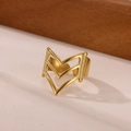 Minimalist gold-plated stainless steel triple V-shaped geometric open ring for women - Geometric V-Shape Hollow Style (G11108744)