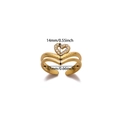 Detail view of gold-plated 18K double V-ring with zircon heart and size measurements - Double V Heart Style (JZ8509)