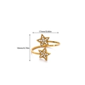 Detail shot of golden open ring featuring double stars with sparkling cubic zirconia pavé - Double Star Style (JZ8501)