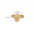 Vergulde open ring met leliepatroon en witte zirkoon, ovale voorkant breedte van 17mm - Franse Lelie Embleem Stijl (G9188565)