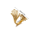 Golden multi-layer hollow wing ring in stainless steel with textured matte finish - Radial Fan-shaped Hollow Ring (JZ8767G)
