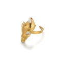 Golden seashell open ring with white pearl and sparkling zircon stone accents - Conch Shell Pearl Open Ring (JZ7242G)