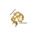 Detailed view of golden 18K stainless steel open ring with hollow olive leaf pattern - Olive Branch Leaf Hollow Ring (JZ8826G)