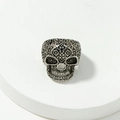 Retro hiphop suikerschedel ring met vintage zilveren bloemengravure patronen - Eén maat / Antiek Zilver