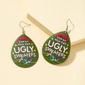 Boucles d'oreilles de Noël en cuir vert avec imprimés festifs Ugly Sweater - Lettres de Pull de Noël Moche (E2785 Lettres)