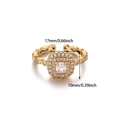 Luxury gold devil eye open ring featuring double halo square cubic zirconia settings - Square Double Halo Style