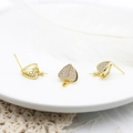 18K gold plated heart ear studs with white zircon for DIY jewelry making accessories - 3D Heart Style