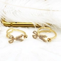 Creative 18K gold plated scissors ring with cubic zirconia accents and pearl mount - Scissors Style (Scissors Ring)