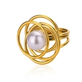 18k gold plated ring featuring a central white pearl with geometric orbital band design - Celestial Pearl Style (JZ6091G) / Gold