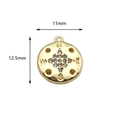 Ciondolo bussola rotondo placcato oro 18k con zirconi incastonati e incisione N/E/S/W - Targhetta Rotonda Stella Marina 11*12.5mm