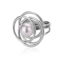 Anillo de espiral geométrica plateada con una perla única de brillo rosado suave - Estilo Perla Rosa Capas Geométricas (JZ6091P)