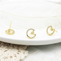 Macro shot of S925 sterling silver earring studs with gold plating and white zircon inlay - Round Stud Earrings (Pair)