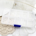 Transparent 10-grid plastic storage box for jewelry parts with blue secure latch - Ten Grid Transparent Box
