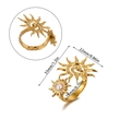 Vintage gold plated stainless steel open ring with sun totem and zircon inlay details - Sun Spiral Pearl Style (JZ8541) / Gold