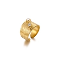 Adjustable gold wide ring featuring hammered texture and dual cubic zirconia stones - Wide Hammered Double Diamond Style (JZ8632) / Gold