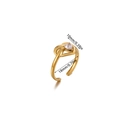 Gold plated knot ring featuring a clear heart-shaped zircon stone with size measurements - Intertwined Heart White Diamond Style (JZ8674-1) / Gold