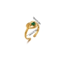 Adjustable gold plated stainless steel knot ring with triangular green stone gem - Knotted Green Gem Style (JZ8674-2) / Gold