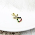 Golden crown letter D pendant with multi-color cubic zirconia for DIY jewelry - Letter D