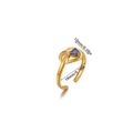 Adjustable gold-plated heart ring with a blue zircon center and twisted metal band - Twisted Blue Gem Heart Style (JZ8674-3) / Gold