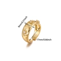 Detail view of 8mm wide 18K gold-plated ring with floral zircon inlay and size dimensions - Hollow Petal Pink Diamond Style (JZ8708) / Gold