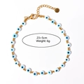 Klassisches Evil Eye Fußkettchen mit blauen Harzperlen und goldener Edelstahlkette 23+5cm - Hellblau (A807)