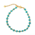 Enkelbandje met turkooizen harskralen en gouden roestvrijstalen accenten - Meerblauw (A813)