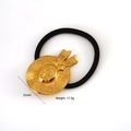 Coletero dorado con forma de sombrero con detalles de flores y lazo sobre elástico - Estilo Sombrero de Paja Dorado (F902)