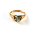 18K gold plated stainless steel heart ring featuring inlaid green and white natural stones - US 7 / Amazonite