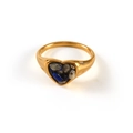 18K vergoldeter Herzring mit dunkelblauen und weißen Naturstein-Inlays - US 7 / Lapislazuli