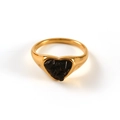 Vintage-Ring aus 18K vergoldetem Edelstahl mit Herzform und schwarzem Naturstein-Inlay - US 7 / Obsidian
