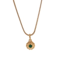 Goldfarbene Edelstahl Halskette mit Gänseblümchen Anhänger und grünem Schmuckstein - 18K-Gold / April