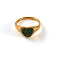 18K gold plated stainless steel heart ring featuring a natural green stone inlay - US 7 / Emerald
