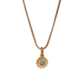 Collar de flor dorada con piedra de cristal azul y cadena de caja - Chapado en oro 18K / Mayo