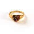 18K gold-plated heart ring featuring natural crushed stone inlay with a rustic finish - US 7 / Tourmaline