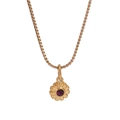 Collar de flor dorada de acero inoxidable con colgante de cristal color púrpura - Chapado en oro 18K / Junio