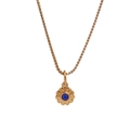 Collar minimalista de cadena box dorada con colgante de girasol y piedra azul - Chapado en oro 18K / Julio