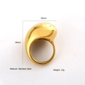 Polierter 18K Gold Edelstahl Teardrop Ring mit Größen- und Gewichtsangaben im Bild - US 6 / Klobiger Tropfenstil (A)