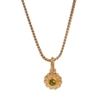 Collar de girasol dorado con piedra de peridoto verde en una fina cadena de caja - Chapado en oro 18K / Agosto