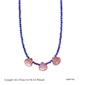Blaue Perlenkette mit rosa Steinherzanhängern und Fisch-Anhänger aus Edelstahl - Blaue Perlen Herz Stil (N1204)