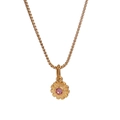 Collar de acero inoxidable dorado con colgante de flor y piedra preciosa rosa - Chapado en oro 18K / Octubre