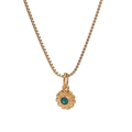 Elegante collar de flores doradas con colgante de gema verde y una cadena de caja - Chapado en oro 18K / Diciembre
